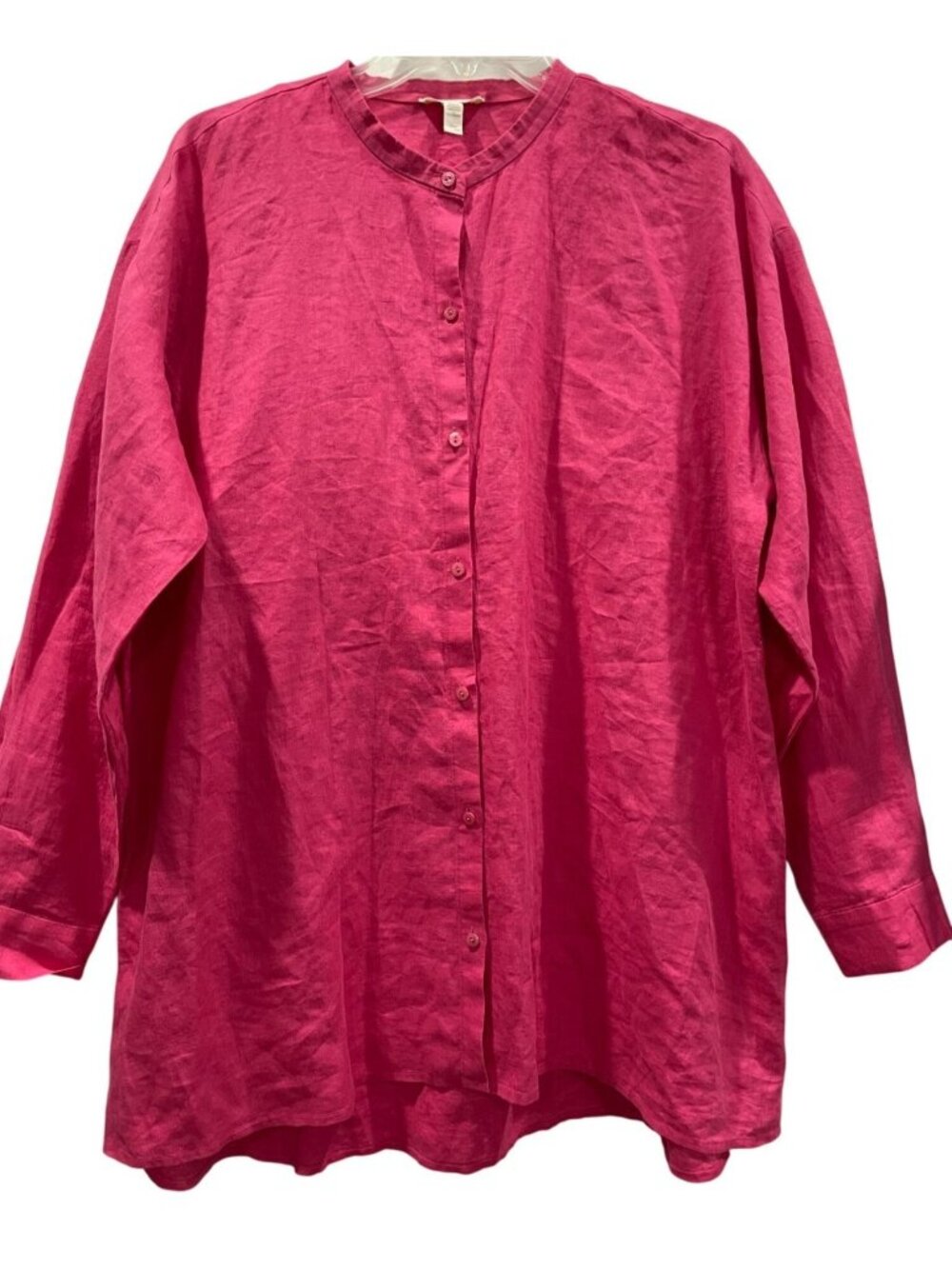 Eileen Fisher Linen Shirt M Magenta Pink Vibrant Coastal Minimalist Barbiecore